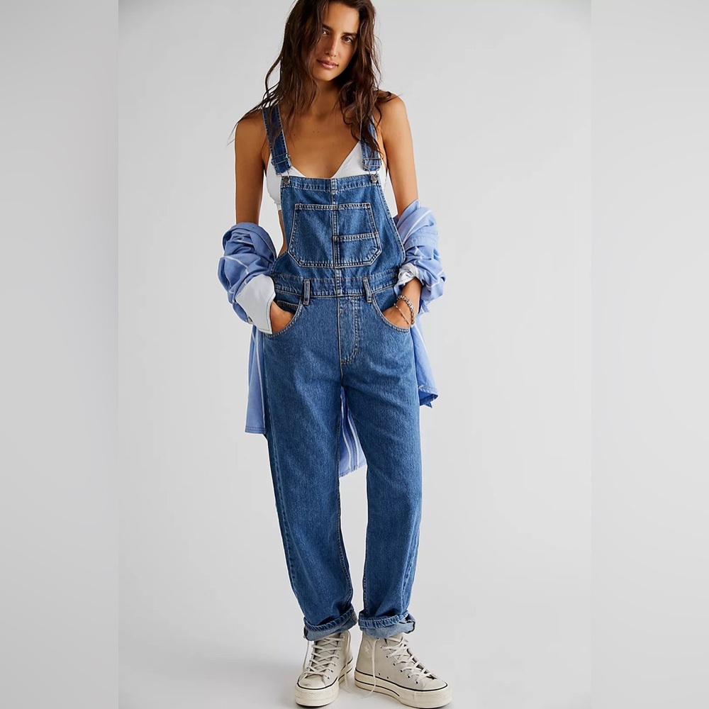 Free People We The Free Ziggy Denim Overalls Sapphire Blue NWT